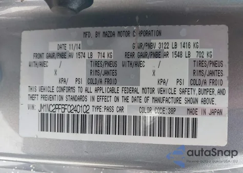 2015 Mazda Mx-5 Miata Grand Touring from USA, damaged, VIN JM1NC2PF6F0240102